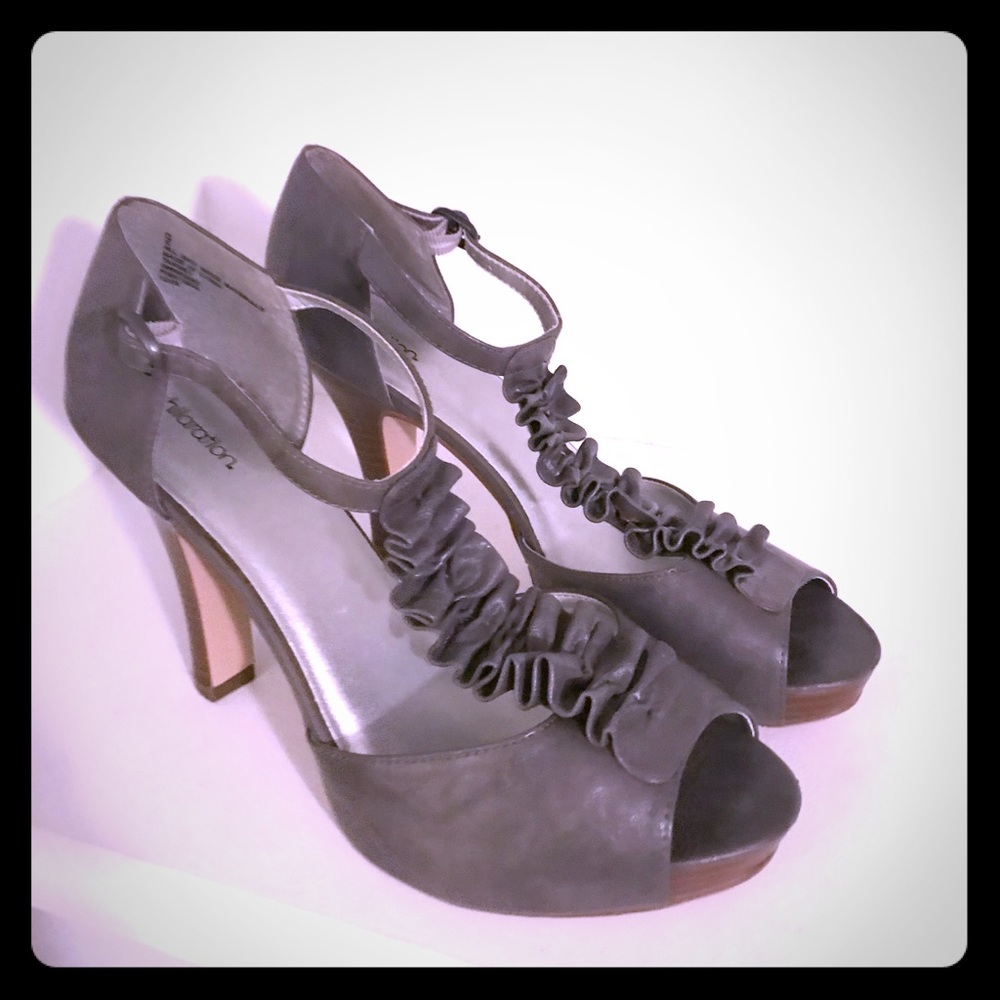 Gray peep toe heels